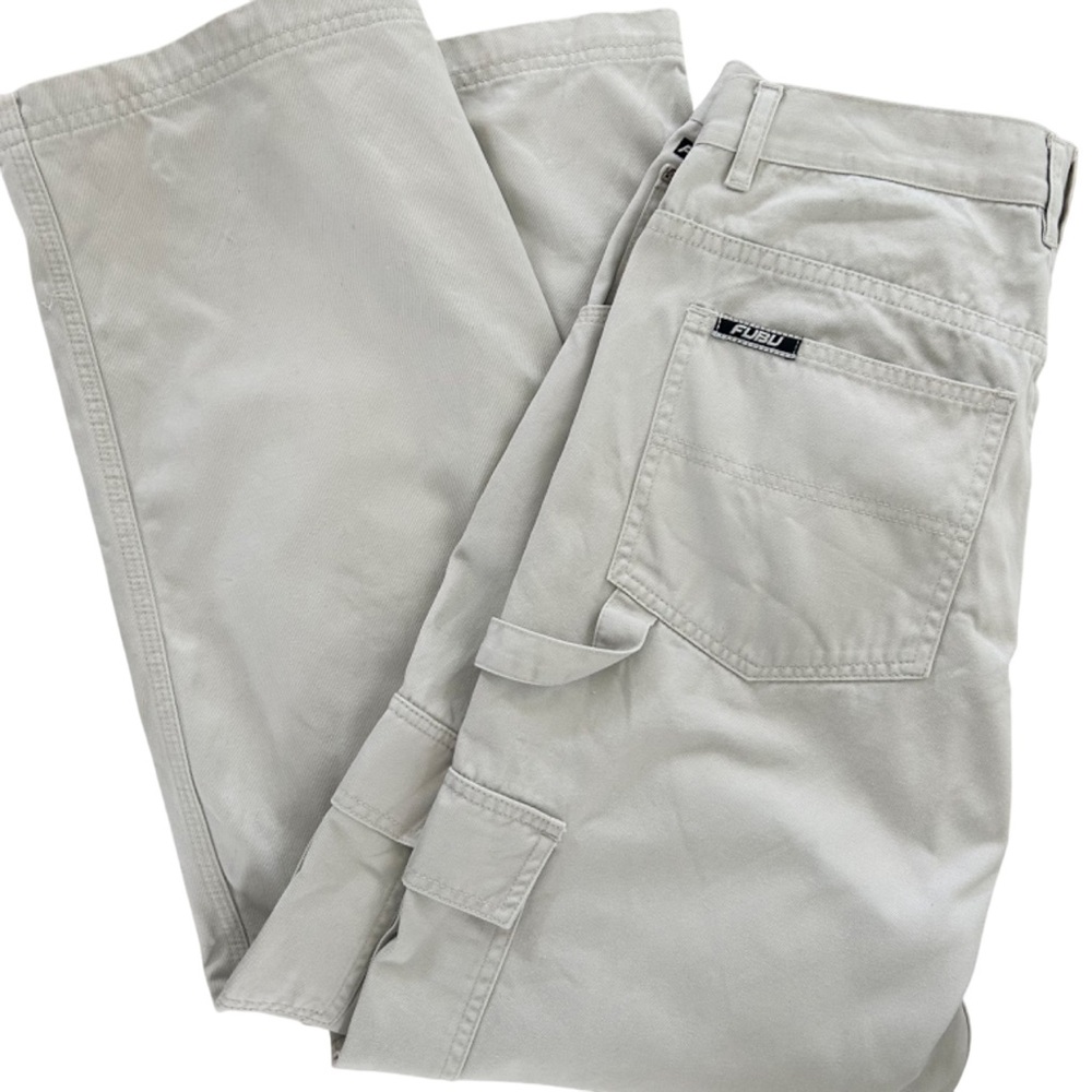 Women’s FUBU khaki Pants Vintage Y2K Carpenter Streetwear HipHop Baggy Sz. 9/10
